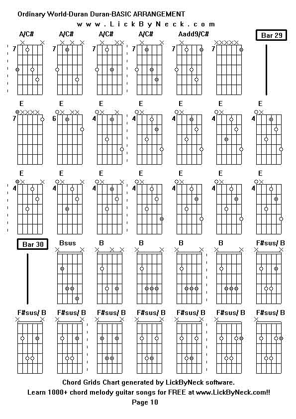 Chord Grids Chart of chord melody fingerstyle guitar song-Ordinary World-Duran Duran-BASIC ARRANGEMENT,generated by LickByNeck software.